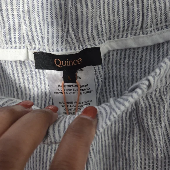 Quince Women's 100% Linen European Cropped Pinstripe Pants. Sz L Lagenlook - Picture 7 of 9